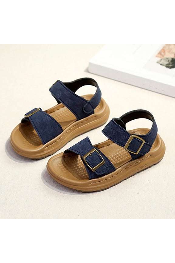 Boys Casual Sandals, Non Slip Open Toe Adjustable Strap Casual Summer Shoes for Kids Blue Size 2(Big Kids)