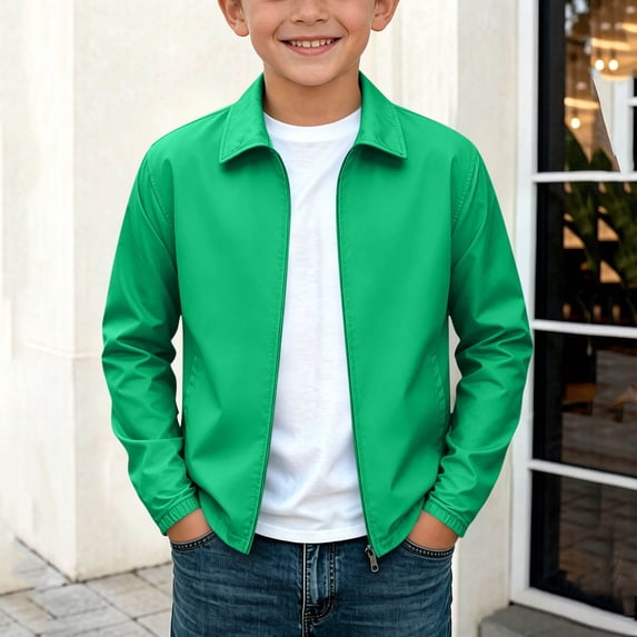 BXJX Boys Collared Jackets, Casual Zip Up Lightweight Long Sleeve Kids Windbreaker Army Green Size 13-14 T
