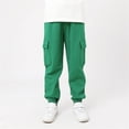 thumbnail image 1 of BXJX Boys Cotton Cargo Sweatpants, Multiple Pockets Elastic Waist Outdoor Stretchable Kids Jogger Pants Green Size 11-12 T, 1 of 7