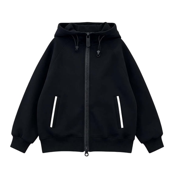 BXJX Boys Cotton Hoodies, Zip up Outdoor Long Sleeve School Fall Jackets with Drawstring Black Size 6-7 T