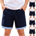 thumbnail image 1 of BXJX Boys Cotton Shorts Size 10-12 T, Relaxed Fit Summer Elastic Waist Knee Length Kids School Uniform Shorts Light Blue, 1 of 10