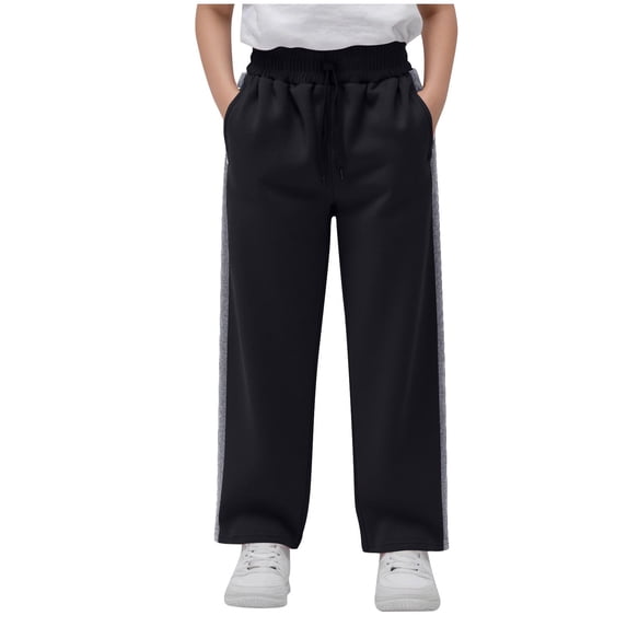 BXJX Boys Cotton Sweatpants, School Elastic Waist Fleece‑lined Straight Leg Kids Lounge Pants Black Size 10-11 T