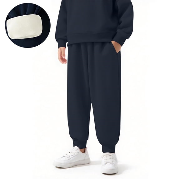 BXJX Boys Cotton Sweatpants, School Fleece‑lined Elastic Waist Stretchable Jogger Pants for Kids Navy Size 3-4 T