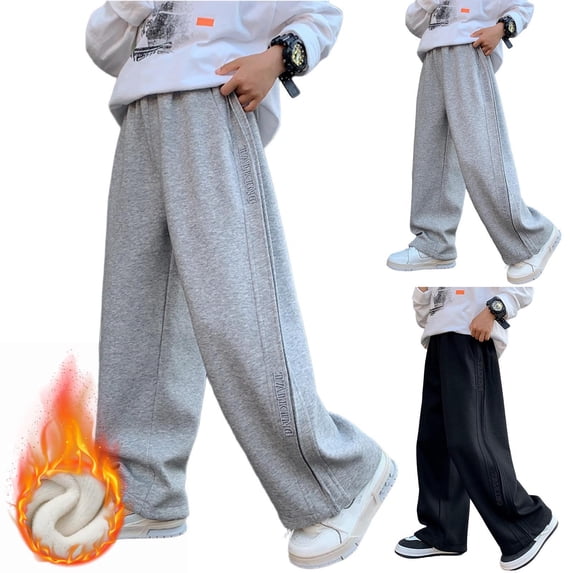 BXJX Boys Cotton Sweatpants Size 7, Straight Leg Elastic Waist Fleece‑lined School Kids Casual Sweatpants Gray