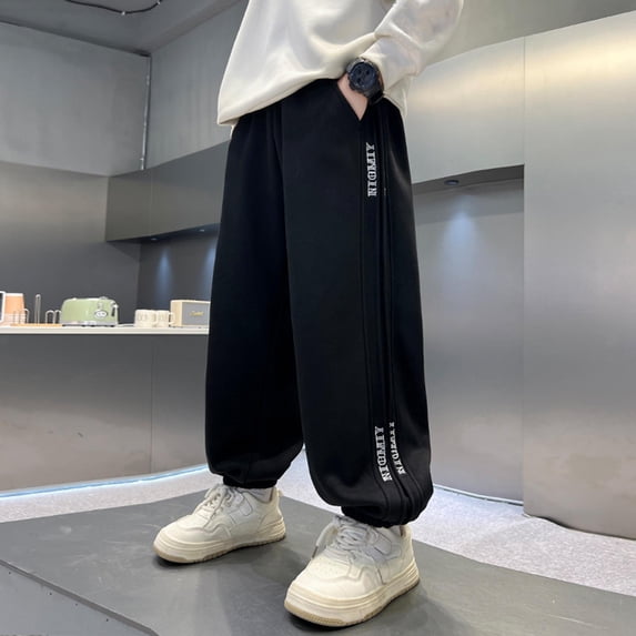 BXJX Boys Cotton Sweatpants, Stretchy Elastic Waist Side Pockets Spring Fall Kids Jogger Pants Black Size 9-10 T