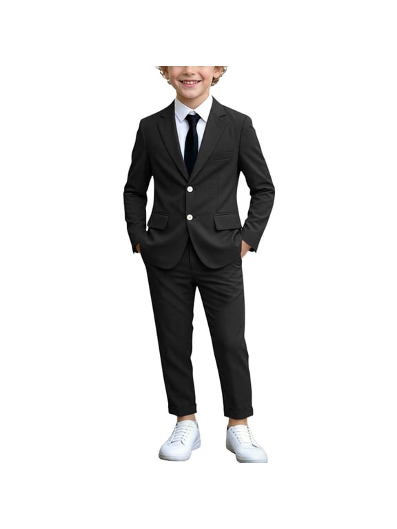 Boys Formal Outfit Sets, Long Sleeve Wedding 2 Piece School Uniform Boys Jackets and Pants Sets Black Size 9-10 T