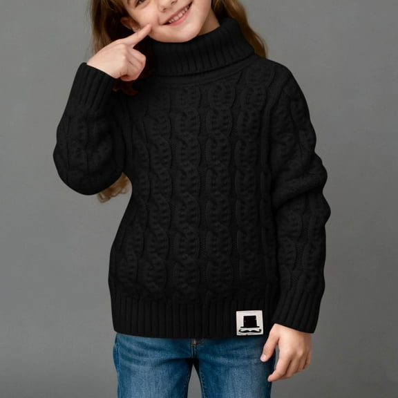 BXJX Boys Girls Kids Turtleneck Sweater- Cable-Knit Fashion Fall Winter Casual Soft Warm Sweater Pullover Tops Black Size 7 Years