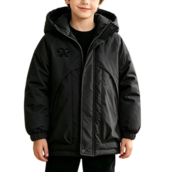 BXJX Boys Hooded Thick Coats, Long Sleeve Full Zip Outdoor Warm Windbreaker with Pockets Black Size 9-10 T