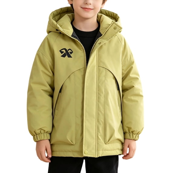 BXJX Boys Hooded Thick Coats, Warm Long Sleeve Full Zip Outdoor Windbreaker with Pockets Green Size 5-6 T