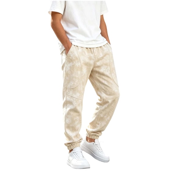 BXJX Boys Joggers, Outdoor Elastic Waist Print Casual Sweatpants with Pockets Beige Size 12-13 T