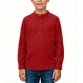 thumbnail image 1 of BXJX Boys Long Sleeve Shirts, Button Down Henley Neck Cotton Linen Spring Fall Kids Tops with Pocket Red Size 5-6 T, 1 of 6