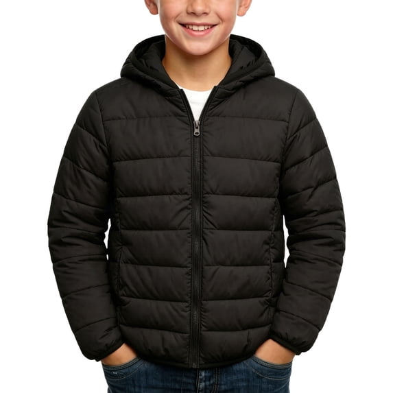 BXJX Boys Puffer Jackets with Hoods, Fall Winter Warm Long Sleeve Zip up Outerwear with Pockets Black Size 3-4 T