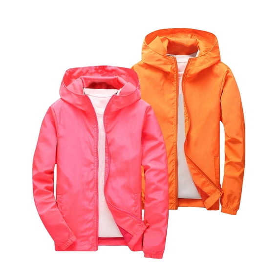 BXJX Girls Rain Jackets Size 7-8 T, Full Zip Windproof Long Sleeve 2 Piece Kids Windbreaker with Hooded Pink