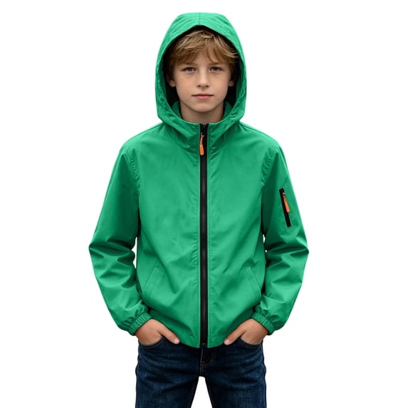 BXJX Boys Rain Jackets, Water Resistant Full Zip Hooded Windproof Windbreaker with Pockets Green Size 6-7 T
