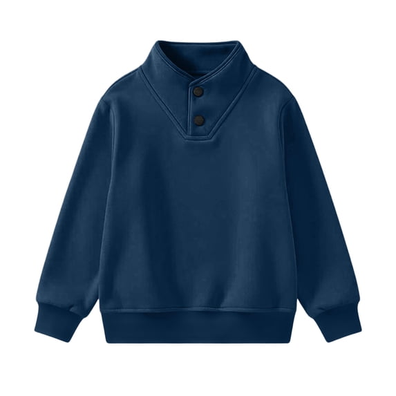BXJX Boys Sweatshirts, Long Sleeve Sports Casual Stand up Collar Pullover Sweatshirts with Button Navy Size 13-14 T