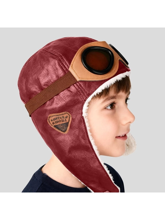 Boys Winter Hats, Outdoor Windproof Fleece-Lined Thermal Pilot Caps Red Size 2 T