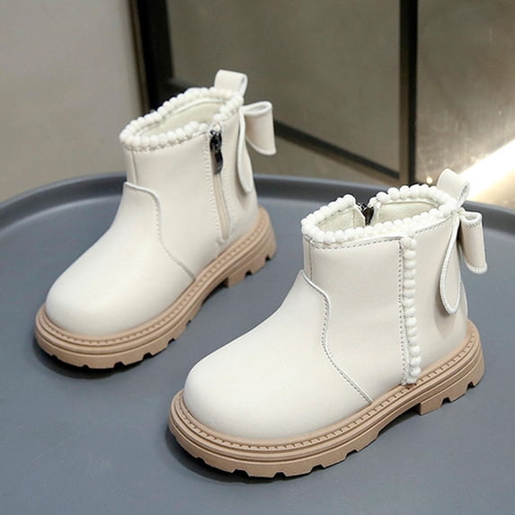 BXJX Children's Winter Boots- Casual Fashion Thickened Zipper Side Ankle Boots White Size 11