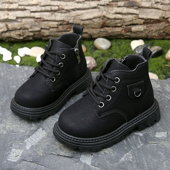 BXJX Children's Winter Boots- Lace-Up Thickened Casual Fashion Ankle Boots Black Size 11