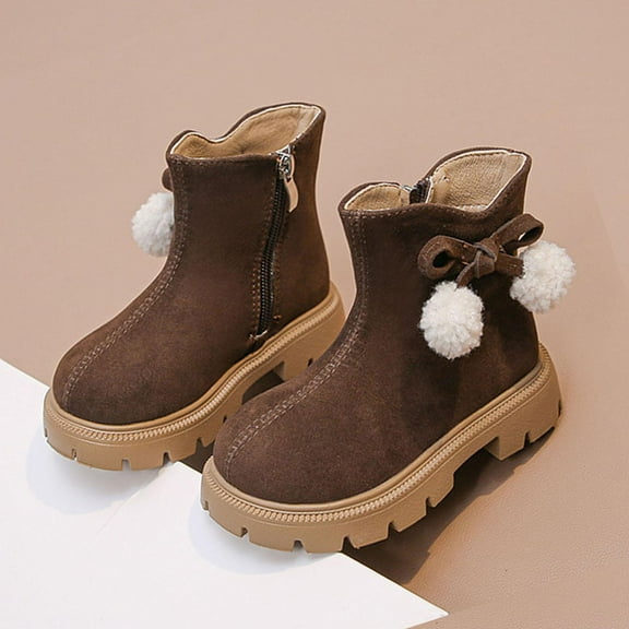 BXJX Children's Winter Boots- Non-slip Zipper Side Fashion Casual Ankle Boots Brown Size 11