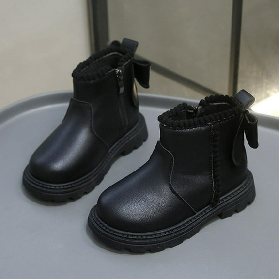 BXJX Children's Winter Boots- Thickened Casual Zipper Side Fashion Ankle Boots Black Size 8