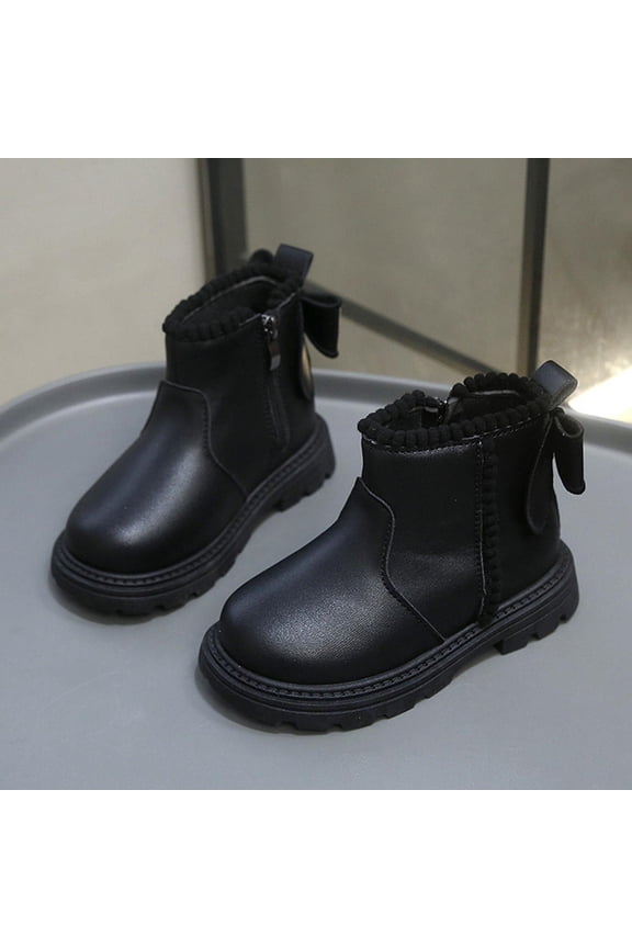 Children's Winter Boots- Thickened Casual Zipper Side Fashion Ankle Boots Black Size 8
