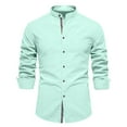 thumbnail image 1 of Fnooota Cotton Linen Shirts for Men, Casual Long Sleeve Spring Summer Work Button Down Shirts Green Size M, 1 of 2