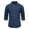 thumbnail image 1 of Fnooota Cotton Linen Shirts for Men, Casual Work Spring Summer Long Sleeve Button Down Shirts Dark Blue Size 2XL, 1 of 2