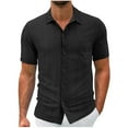 thumbnail image 1 of Fnooota Cotton Linen Shirts for Men, Vacation Short Sleeve Colored Casual Button Down Shirts Black Size S, 1 of 5