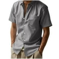 thumbnail image 1 of Fnooota Cotton Linen Shirts for Men, Work Summer Short Sleeve Casual Button Down Shirts Dark Gray Size 3XL, 1 of 8