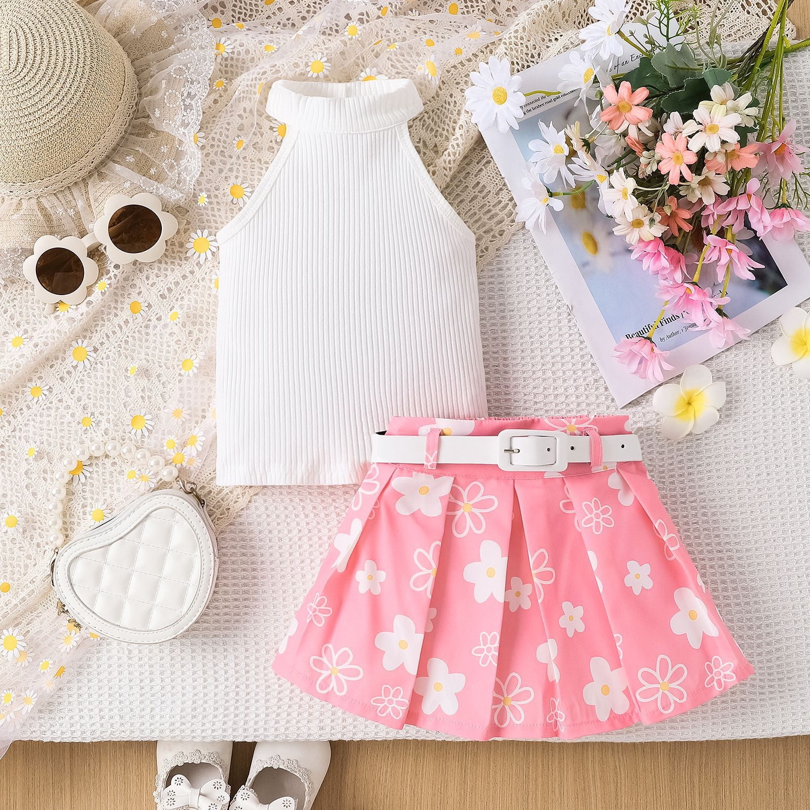 Premium Sweet Summer Girls Outfit Set – Yellow Printed T-Shirt & Denim Capri