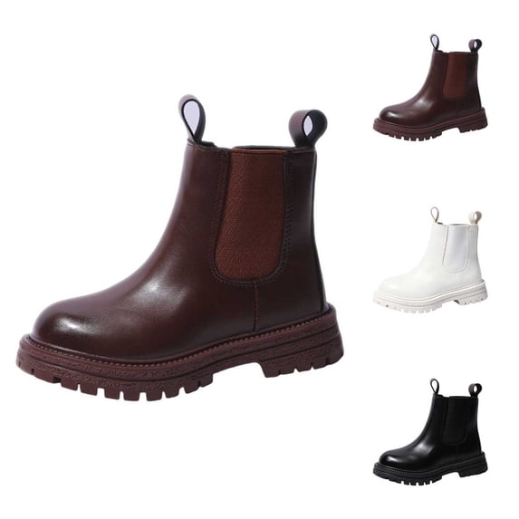 BXJX Girls Ankle Boots, Non-Slip Fall Winter Soft Sole Zipper Kids Outdoor Boots Brown Size 1 Big Kids