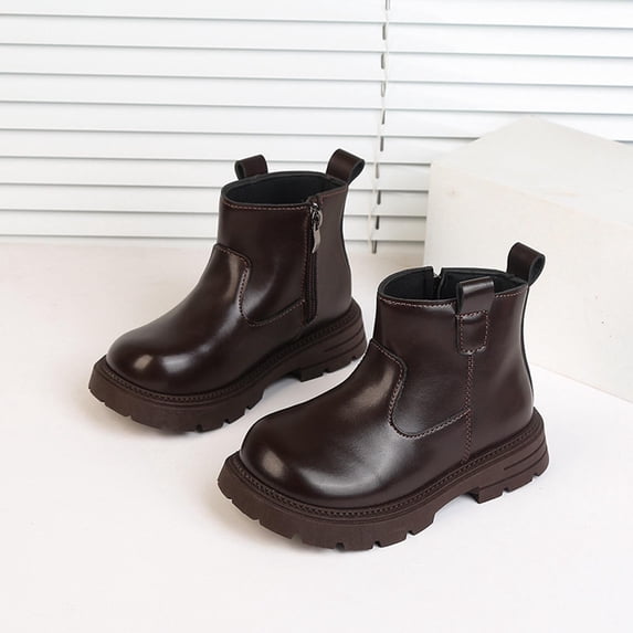 BXJX Girls Ankle Boots, Outdoor School Non-Slip Side Zipper Kids Causal Boots Brown Size 11 Little Kids