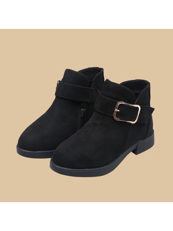 Girls Ankle Boots, Round Toe Side Zipper Fashion Slip-Resistant Kids Short Boots Black Size 13 Little Kids