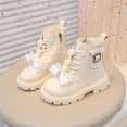 thumbnail image 1 of BXJX Girls Ankle Boots with Zipper, Bow Fall Winter Soft Sole Slip-Resistant Lace Up Boots Beige Size 10 Little Kids, 1 of 9