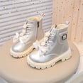thumbnail image 1 of BXJX Girls Ankle Boots with Zipper, Soft Sole Slip-Resistant Bow Fall Winter Lace Up Boots Silver Size 1.5 Big Kids, 1 of 7