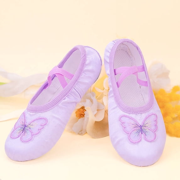 BXJX Girls Ballet Shoes, Breathable Non-slip Cute Soft-sole Kids Dance Shoes with Strap Purple Size 7.5 T