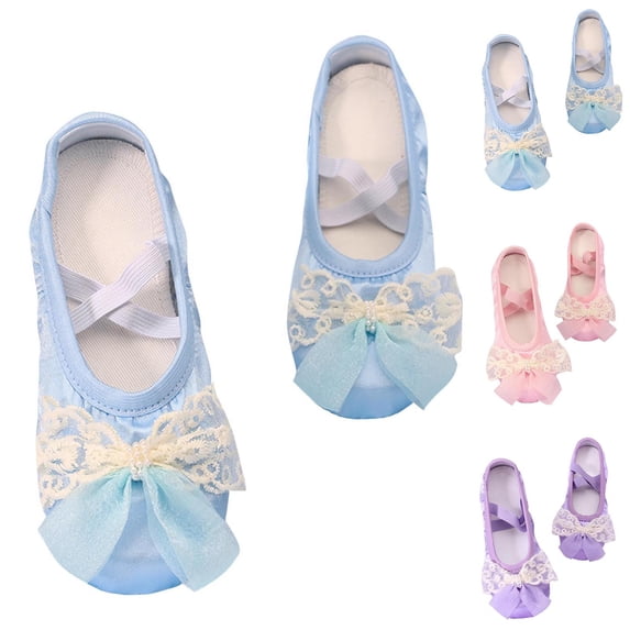 BXJX Girls Ballet Shoes, Cute Soft-sole Dance Slip-resistant Performance Shoes for Kids Blue Size 3(Big Kids)