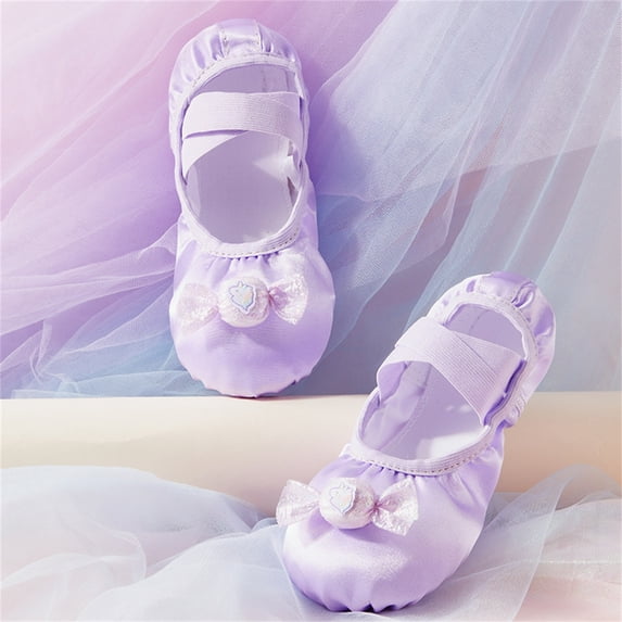 BXJX Girls Ballet Shoes, Dance Slip-resistant Breathable Soft-sole Kids Performance Shoes with Strap Purple Size 9(Toddler)