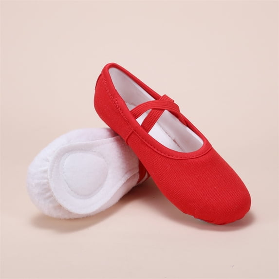 BXJX Girls Ballet Shoes, Performance Dance Slip-resistant Soft-sole Dance Slippers with Strap Red Size 10(Little Kids)