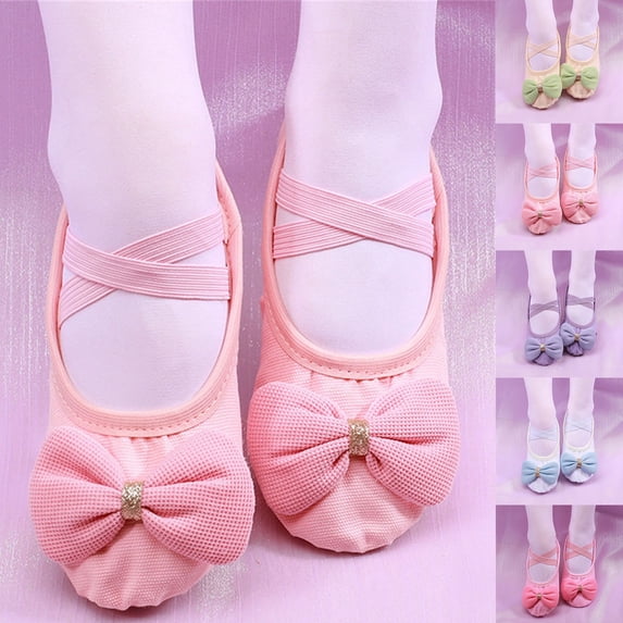 BXJX Girls Ballet Shoes Size 12(Little Kids), Soft-sole Breathable Non-slip Bow Ballet Slippers with Strap Pink