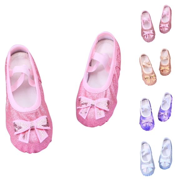 BXJX Girls Ballet Shoes Size 13 T, Non-slip Soft-sole Dance Fashion Kids Performance Shoes with Strap Pink Size 13 T