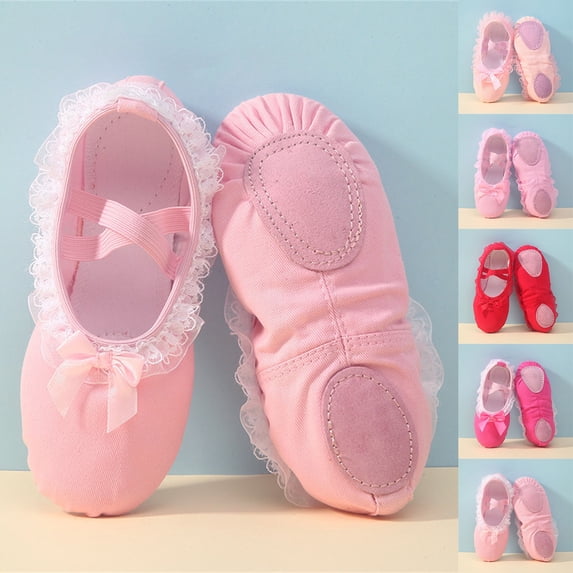 BXJX Girls Ballet Shoes Size 2(Big Kids), Soft-sole Lace Dance Slip-resistant Dance Shoes for Kids Pink
