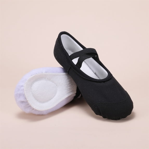 BXJX Girls Ballet Shoes, Soft-sole Dance Solid Color Slip-resistant Dance Slippers with Strap Black Size 12(Little Kids)