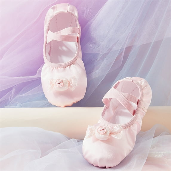BXJX Girls Ballet Shoes, Soft-sole Slip-resistant Breathable Dance Kids Performance Shoes with Strap Pink Size 7(Toddler)