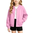 thumbnail image 1 of BXJX Girls Bomber Jackets, School Fleece Lined Snap‑Button Long Sleeve Outerwear for Spring Fall Pink Size 10-11 T, 1 of 6