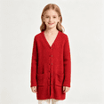 thumbnail image 1 of BXJX Girls Cardigan Sweaters, Button Down Knit Mid-length Long Sleeve Fall Cardigans with Pockets Red Size 9-10 T, 1 of 5