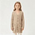 thumbnail image 1 of BXJX Girls Cardigan Sweaters, Knit Button Down Long Sleeve Mid-length Fall Cardigans with Pockets Khaki Size 15-16 T, 1 of 5