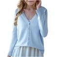 thumbnail image 1 of BXJX Girls Cardigan Sweaters, V Neck Casual Long Sleeve Button Down Fall Knit Layering Tops Light Blue Size 8-9 T, 1 of 5