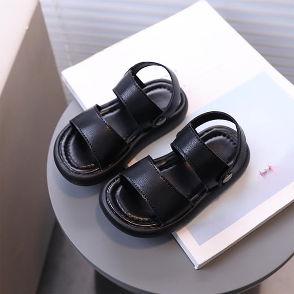 BXJX Girls Casual Sandals, Open Toe Slip-Resistant Comfortable Adjustable Strap Summer Shoes Black Size 4 T