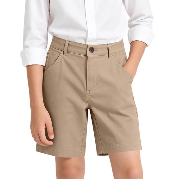 BXJX Girls Casual Shorts, Elastic waist Relaxed Fit Knee Length Summer Kids School Uniform Shorts Khaki Size 15-16 T